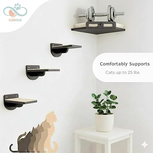 Cat Wall Shelves, Solid Wood Corner Bed, 3 Steps, Up to 25 lb, Black - color: Black