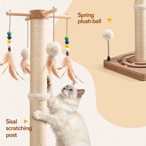 LIFLIX 25 Inches Cat Scratching Post with Interactive Toys, Sisal Cat Scratch Post with Sturdy Ball Track Base for Indoor Cats and Kittens
