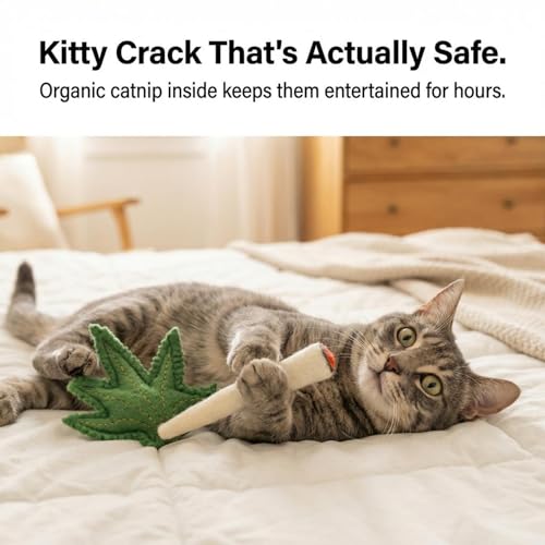 Glaciart One Catnip Joint & Leaf Cat Toy Set | Crack for Funny Kittens, Stimulating Toys for Boredom, Exercise & Play | Filled w/Organic Catnip to Excite/Calm Kitty | Organic Idea - color: Joint & Leaf Set