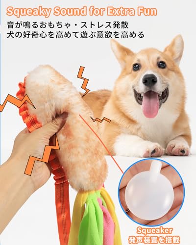 SCHITEC Tug Toy for Dogs, [2 Pack] Bungee Tug of War Squeaky Rope Toys for Exercise & Interactive Play Games, Puppy Training Pull Toy for Small Medium Large Dog - style: Artificial Wool+Short Handle, Chenille+Short Handle,