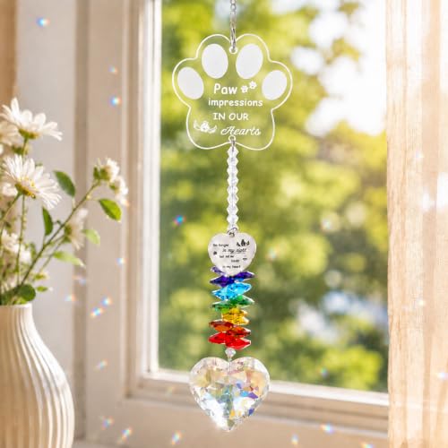 Pet Memorial Gifts for Loss of Dog, Pet Dog Memorial Suncatcher - color: White Cat Paw Engraving