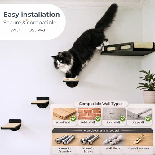 Cat Wall Shelves, Solid Wood Corner Bed, 3 Steps, Up to 25 lb, Black - color: Black