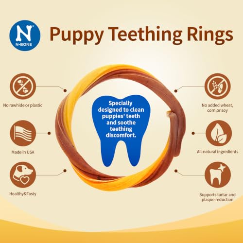 N-Bone Puppy Teething Rings Variety Pack, Chicken, Pumpkin & Peanut Butter Flavors, Natural Puppy Teething Chews & Treats, 3 Bags, 9 Rings (10.8 oz) - size: 2.03 Pound (Pack of 1)