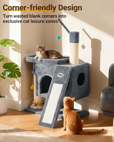 Eco-Wood Cat Tree Tower,【Small but All-in-One】with Scratching Posts, Indoor - color: Mist Blue