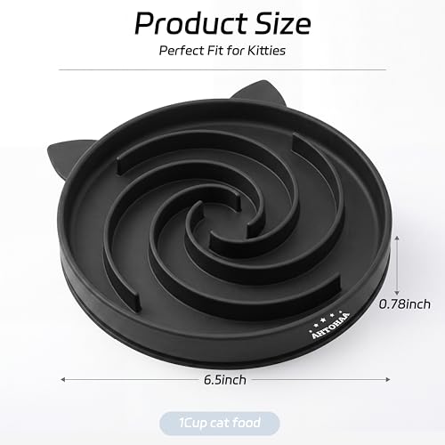 Slow Feeder Cat Bowl, Silicone Maze Design with Suction Base - color: Black