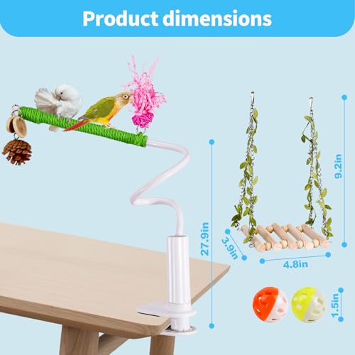 Bird Perch with Swing, Movable Desktop Stand with Clamp