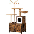 HOOBRO Cat Tree with Litter Box Enclosure for Indoor, Wooden Cat Condo with Scratching Posts, Hidden Litter Box Furniture, All-in-One Cat House, Rustic Brown FG15MZ03 - color: Rustic Brown