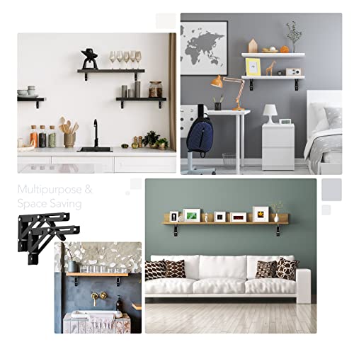 Ravinte Matte Black Folding Shelf Brackets, 10 Inch, 2 Pack - size: 10 Inch