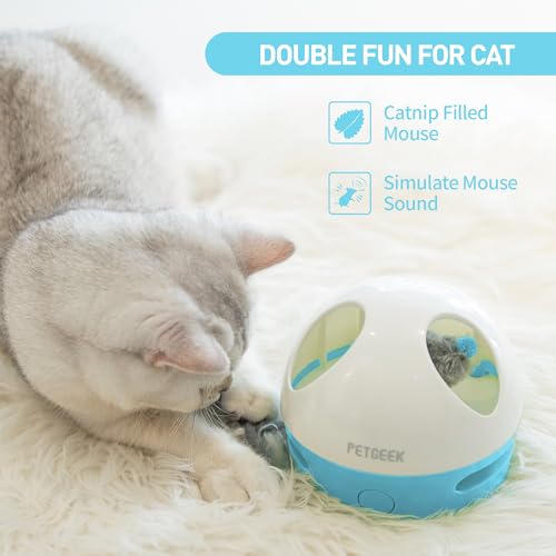 PETGEEK Hidey Mouse Electronic Interactive Cat Toy, Hide Mouse Cat Toy with Squeaky Mouse, Automatic Cat Toys with Catnip Filled Hidey Mouse, Cat Toys Interactive for Indoor Cats Play (Blue) - color: light blue