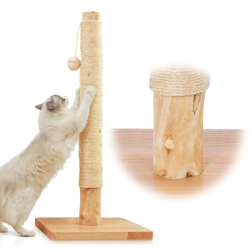 35" Solid Wood Cat Scratching Post, Stop Replacing Cheap Post