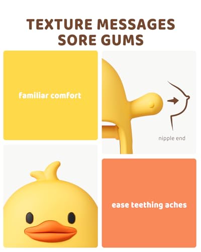 ChooKaChoo 2 Pack Baby Teething Toy for Over 3 Months, Food Grade Silicone Teething Mitten, Anti Dropping Wrist Hand Teethers Baby Chew Toys for Sucking Needs, BPA Free (Duckie) - color: Duckie