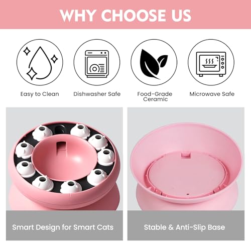 Cat Puzzle Feeder Slow Food Bowl – Interactive Slow Feeder Bowl for Indoor Cats, Treat Dispensing Enrichment Toy,Mental Stimulation and Boredom Relief (Pink) - color: Pink