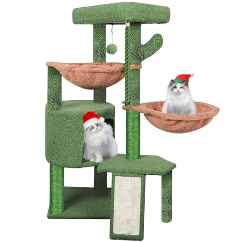 Wang Xin Three Layer Cat Tree with Cat Condo Scratch Pad and Two Hammocks,Green … - color: Green, size: Small
