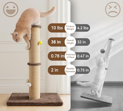 5-Inch Sisal Cat Scratching Post, 36" Tall Scratch Tower, Brown - color: Brown Upgrade