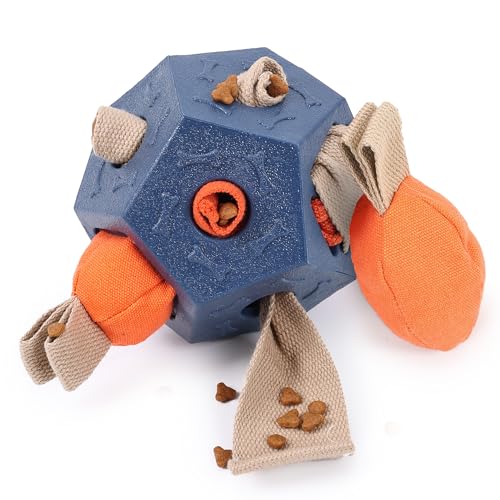 Dog Snuffle Ball - Upgrade Ball Interactive Puzzle Dog Toys, Foraging Truffle Pads Puppy Snack Dispenser Slow Feeder Suitable for Any Size Pet with Squeaky Carrot Toys (Blue) - color: Blue