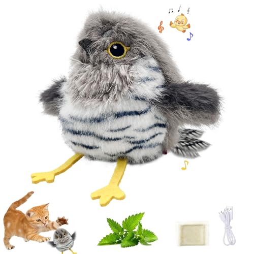 Interactive Cat Toys for Indoor Cats, Flying Bird Toy with Flapping Wings - color: gray