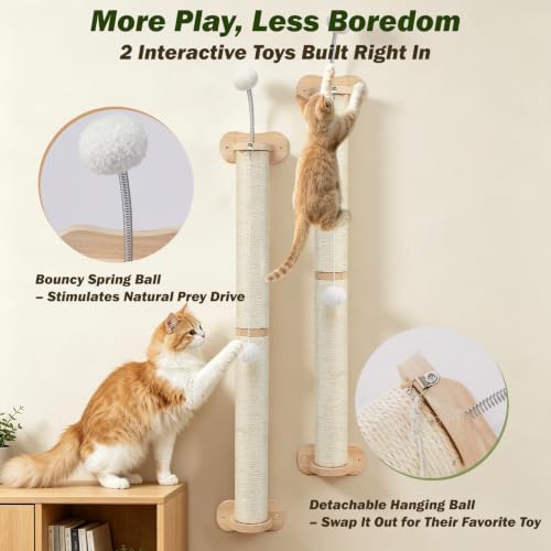 EMUST Cat Wall Scratcher 2 Pack 66", Tall Sisal Scratch Post for Large Cats - size: 66 inch