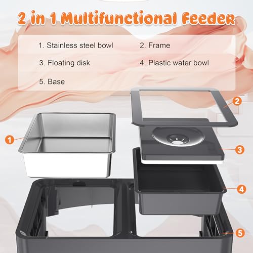 Decflow 2-in-1 Elevated Dog Bowls with 4 Height Adjustable Raised Stand - color: 2-in-1 Light Black