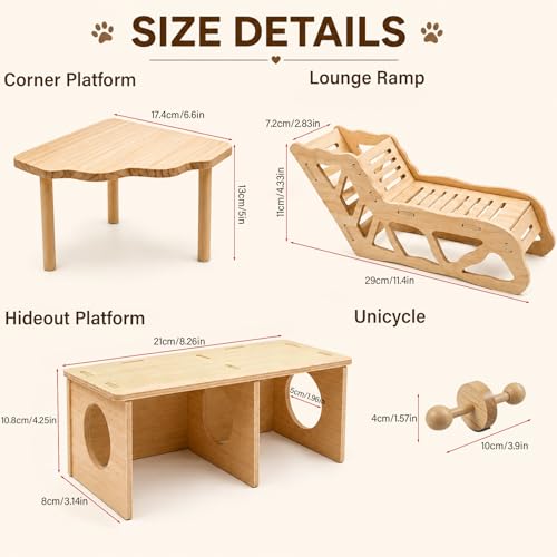 4 PCS Wooden Hamster Platform with Tunnel Ladder Hidden Area Platform