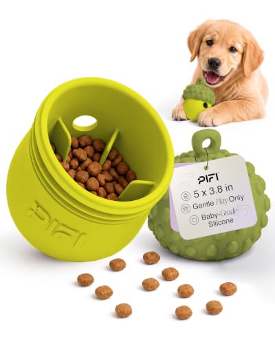 PiFi Silicone Dog Treat Dispenser & Puzzle Feeder for Medium Dogs, 5x3.8 in - color: Olive Green & Lemon Yellow