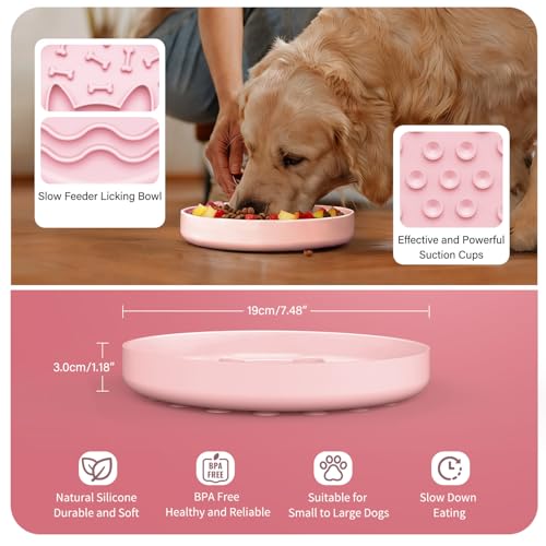 Slow Feeder Dog Bowl with Non-Slip Base, Silicone Puzzle Dog Food Bowl with Unique Design, Slow Feeding Bowl for All Types of Dogs Cats, Interactive Slow Eating, Anti-Choking - color: Pink