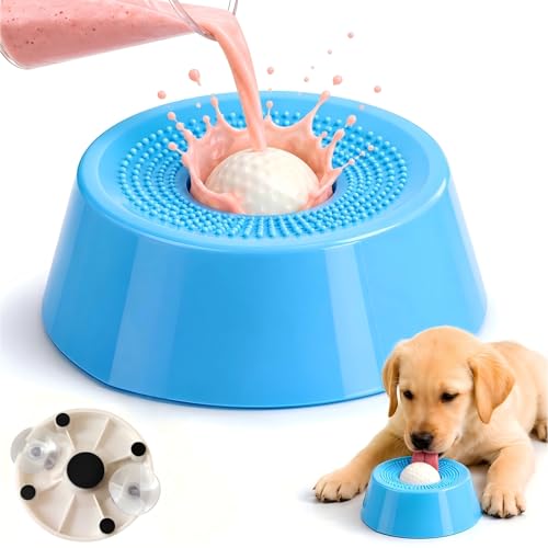 Dog Lick Ball Slow Feeder, Rolling Sphere Interactive Pet Toy with Suction Cups, Calming Slow Feeding Bowl for Liquid Treats & Peanut Butter, Anxiety Relief Licking Toy for Dogs & Cats（Blue - color: Blue-B