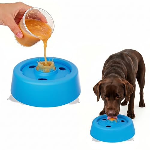 Dog Slow Feeder Lick Bowl with Rolling Ball, 6.7oz Suction Cup Bowl