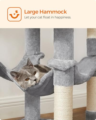 Feandrea Cat Tree, 54.2-Inch Cat Tower, Multi-Level Condo, Light Gray - color: Light Gray, size: 54.2 Inches