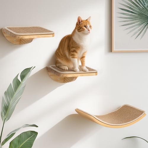 Cat Wall Shelves, Cat Window Perches with Curved Bed & 2 Sisal Mat Steps - color: Combo B (1 Sisal-Mat Bed, 2 Steps)