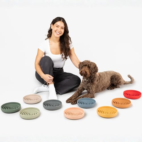 Slow Feeder Dog Bowl - Silicone Dog Bowl, Medium, 7.5" x 1.5" - Blush - color: Blush - Rainbow Design, size: Medium (7.5” Across x 1.5” Tall)