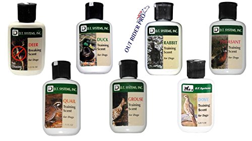 D.T. Systems Training Scent for Pets, 1-1/4-Ounce All 7 Flavors with Free Out Rider Pro Premium Water Bowl Silicone (Portable) Collapsible for Traveling and Hunting and Premium Golden Whistle 120DB