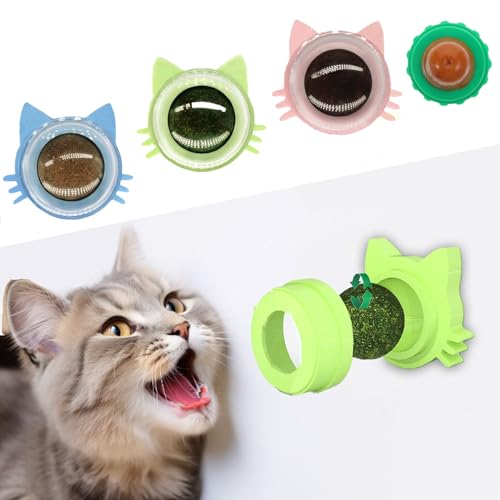 Cat Toys 4PCS Catnip Toy Set 360° Rotating Wall Ball for Kittens - size: Small