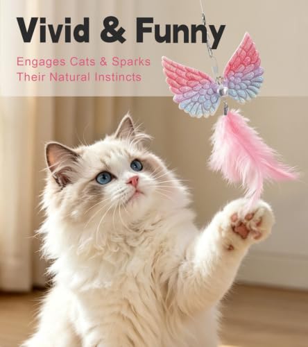SONGWAY Interactive Cat Wand Toy Set - Retractable Cat Teaser Wand with 8 PCS Cat Toy Attachments, Dragonfly Butterfly Bird Mouse Yarn Ball Tassel Feather Cat Toy Refills for Indoor Cats Kittens, Pink - color: Pink