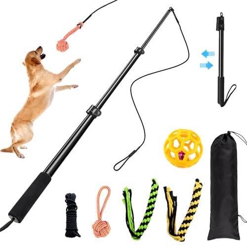 Flirt Pole for Dogs, 40" Extendable Aluminum Teaser Pole with 4 Lures - size: 40"(102cm)
