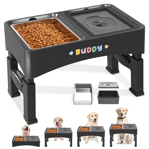 Decflow 2-in-1 Elevated Dog Bowls with 4 Height Adjustable Raised Stand - color: 2-in-1 Light Black