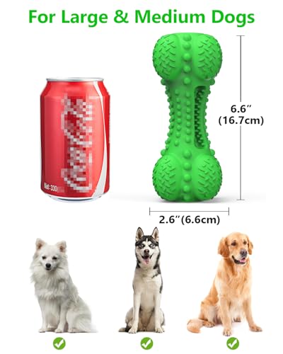 SCHITEC Squeaky Dog Chew Toy for Aggressive Chewers Large Breed, Tough Interactive Teething Rubber Bone for Big Medium Dogs - color: Green