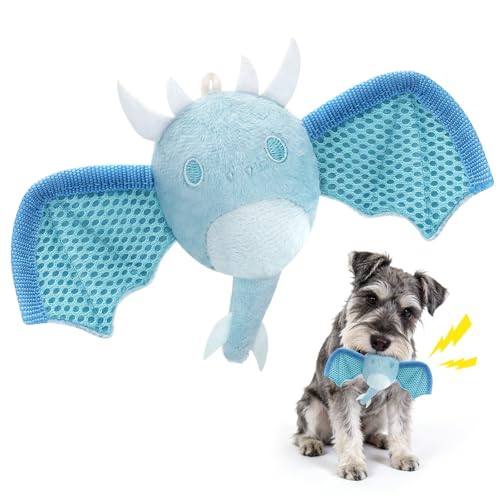 Interactive Dog Squeaky Toys, Indestructible Chew Toys Built-in Vanilla Ice Cream Flavored Ball, Puppy Plush Toys for Small Medium Chewers to Keep Them Busy - Blue Bat - color: Blue Bat