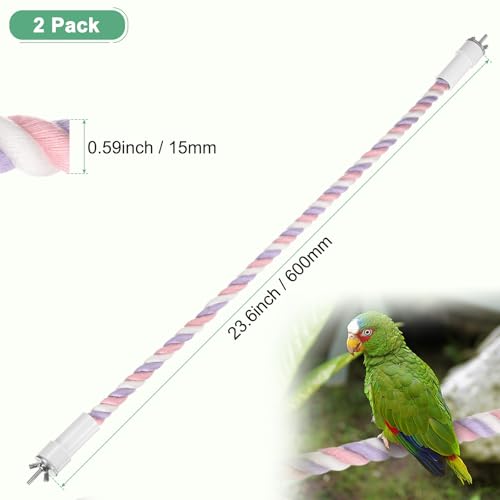 M METERXITY 2-Pack Rope Perches for Bird Cages, 23.6 in Length Comfort Grip Flexible Rope Perch Beak & Paw Grinding for Parrots/Cockatiels/Parakeets, Bird Platform Sand [Pink Purple] - color: Pink Purple, size: 23.6 in
