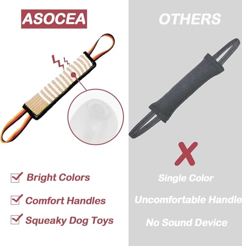 ASOCEA Dog Tug Toy,Bite Jute Pillow Pull Toy Squeaky Dog Toys with Handles