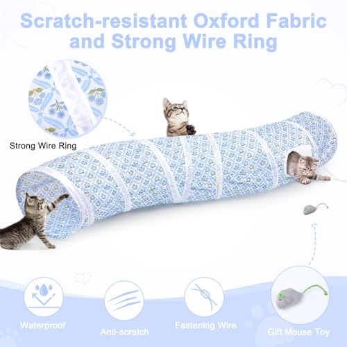 Glittme S-Shape Cat Tunnel, Foldable Cat Tunnels for Indoor Cats - color: Blue Flowers
