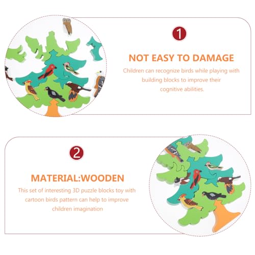 TOYANDONA 1 Set of Baby 3D Jigsaw Puzzle Wooden Tree Bird Shaped Montessori Toy Educational Preschool Learning Toys Children's Day