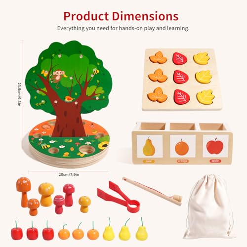 INIFEIDALA Montessori Toys for 3 4 5 6 Year Old - Fine Motor Skills Toy - size: Apple Picking