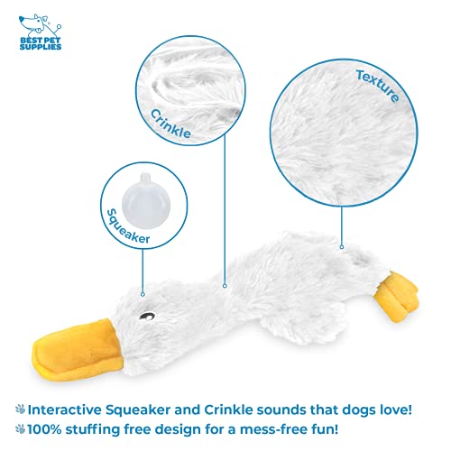 Best Pet Supplies Interactive Squeaky Dog Chew Toy, Ideal Dog Toys for Chewers, Small, Medium & Large Dogs, and Fetch Lovers - Crinkle Duck (White, Yellow & Green), Large - color: Crinkle Duck (White, Yellow & Green), size: Large