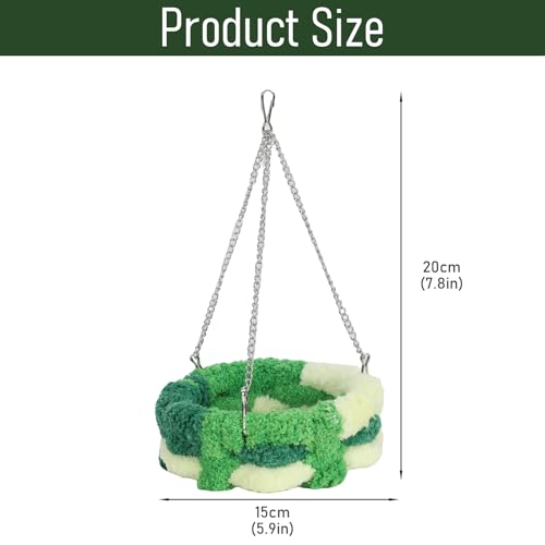 Bird Nest Hammock,Plush Hanging Bird Bed Swing Basket,Cozy Bird Cage Accessories for Parakeet,Budgie, Cockatiel, Lovebird,Finch,Small Pet Resting Spot,1 Pack（Green）