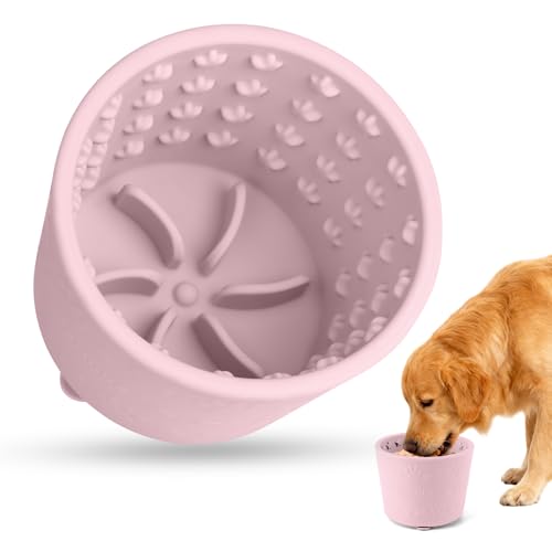 Dog Slow Feeder Lick Bowl, Silicone Dog Bowl with Strong Suction, Pink - color: Pink
