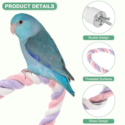 M METERXITY 2-Pack Rope Perches for Bird Cages, 31.5 in Length Comfort Grip Flexible Rope Perch Beak & Paw Grinding for Parrots/Cockatiels/Parakeets, Bird Platform Sand [Pink Purple] - color: Pink Purple, size: 31.5 in