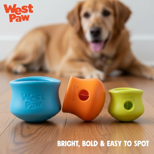 WEST PAW Zogoflex Toppl Interactive Treat Dispensing Puzzle Dog Toy for Mental Stimulation & Enrichment-Holds Kibble & Treats-Lickable, Freezable & Dishwasher Safe-Made in USA-Small-Aqua Blue - color: Aqua Blue, size: Small