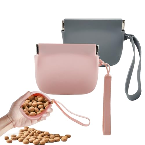 Silicone Dog Treat Pouch Portable Snack Pouch (Pink & Grey) - color: Pink & Grey