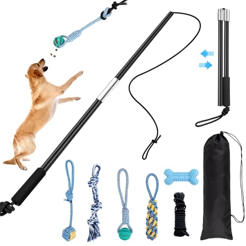Flirt Pole for Dogs, Heavy Duty 33" Detachable Toy with 5 Lures - color: Rope+Ball