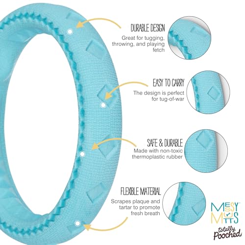 Messy Mutts Totally Pooched Chew n Tug Ring, 6.5 Inch, Teal